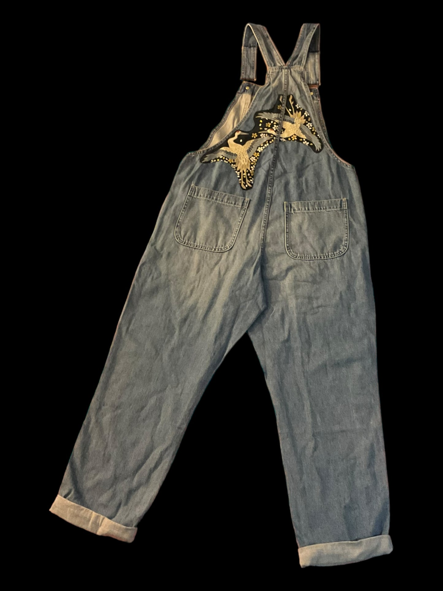 Women’s denim overalls - kissing cranes