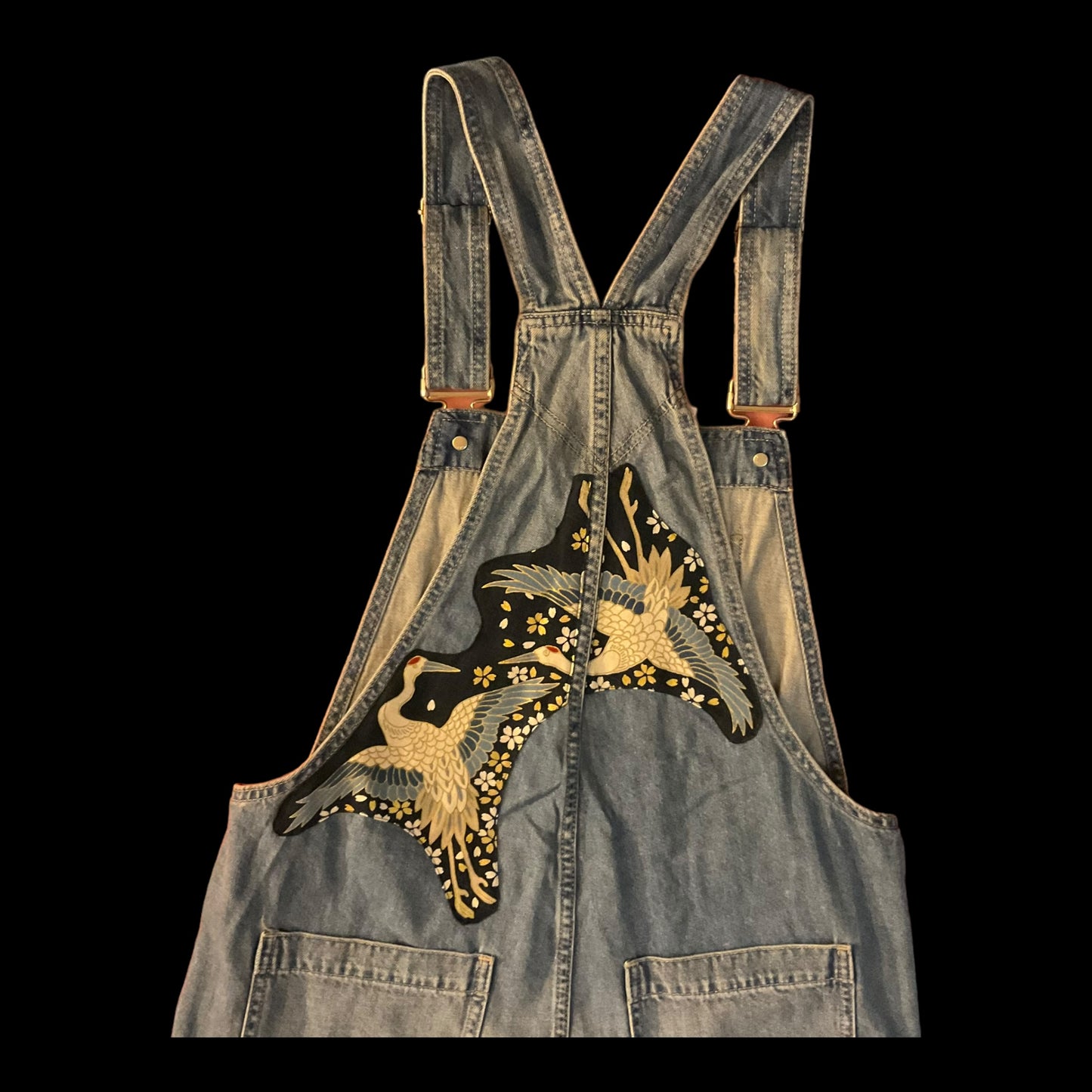 Women’s denim overalls - kissing cranes